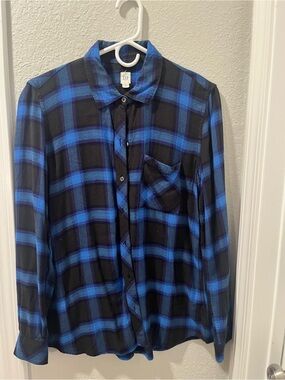 GAP Flannel Womens Black and Blue Plaid Button-Down Shirt